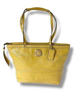 Coach 2012 Signature Patent Leather Tote in Canary Yellow (Flaws)